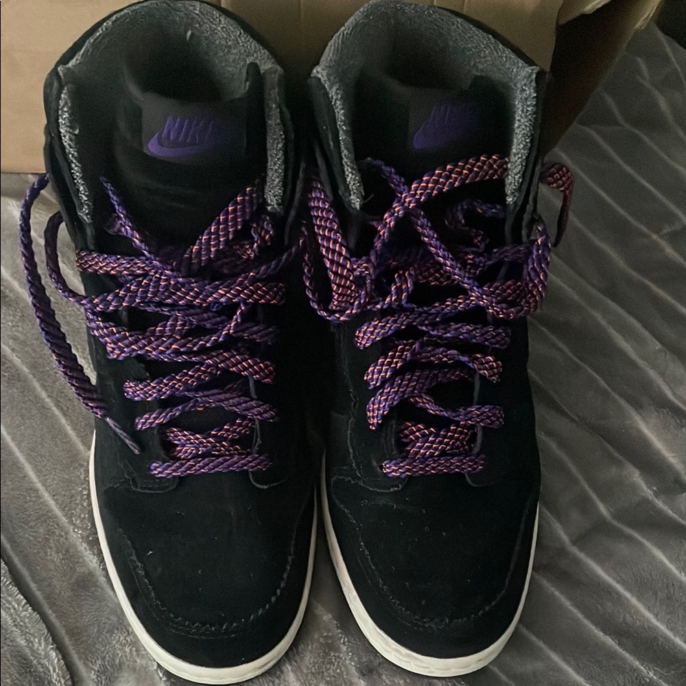 Nike Women's Dunk Sky HI Sneakers - Black and Purple